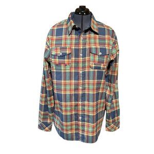EVOLUTION Women's Button Up Plaid Shirt Plus-size 3XL Long Sleeves Elbow Patches